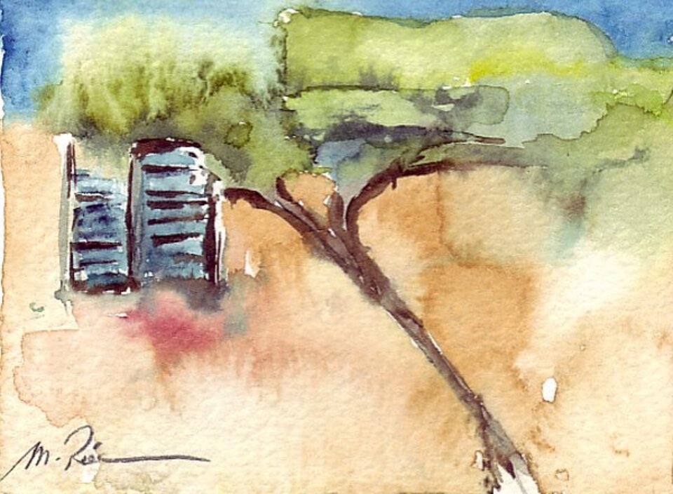 Am Arno, Aquarell auf Papier, Monika Riemenschneider