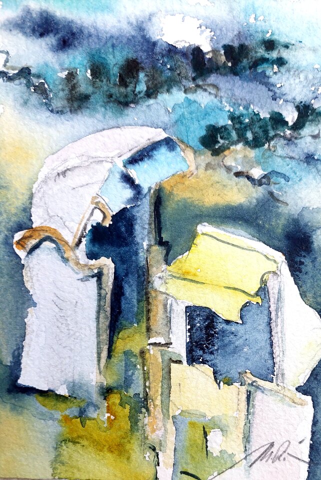 Strandkorb, Aquarell auf Papier, Monika Riemenschneider