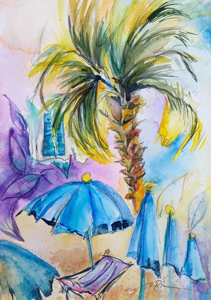 Adria Strand 1, Aquarell auf Papier, Monika Riemenschneider