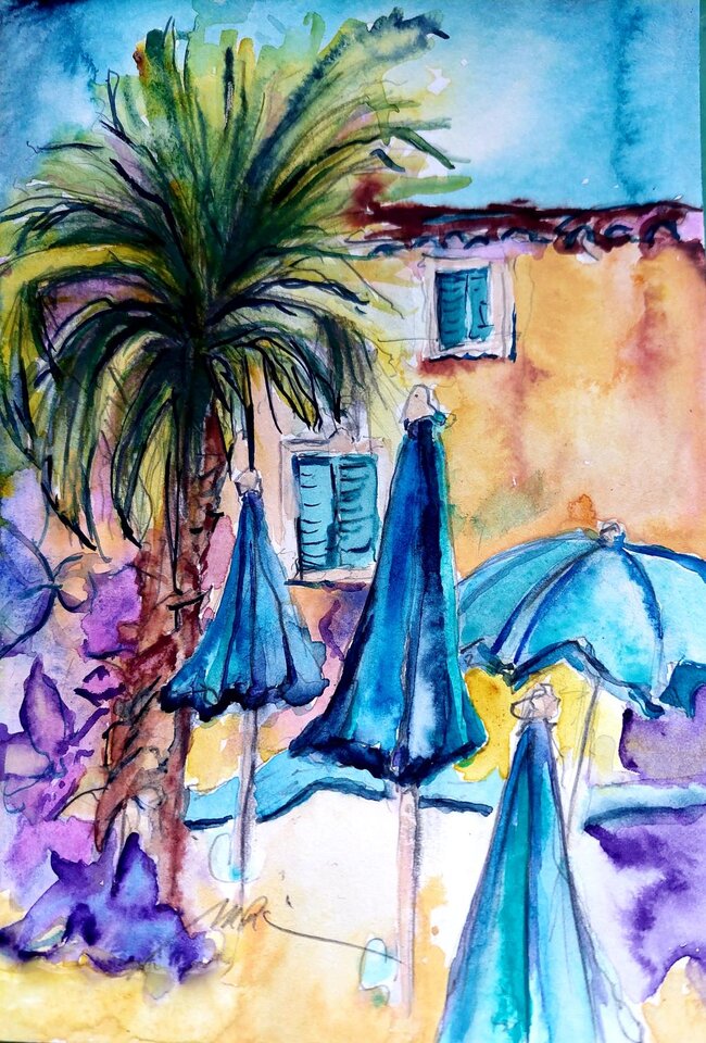 Adria Strand 2, Aquarell auf Papier, Monika Riemenschneider