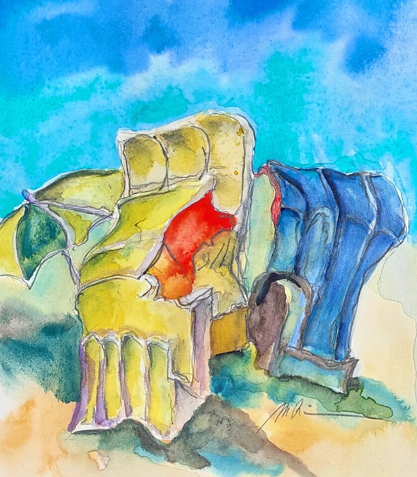 Strandkörbe, Aquarell auf Papier, Monika Riemenschneider
