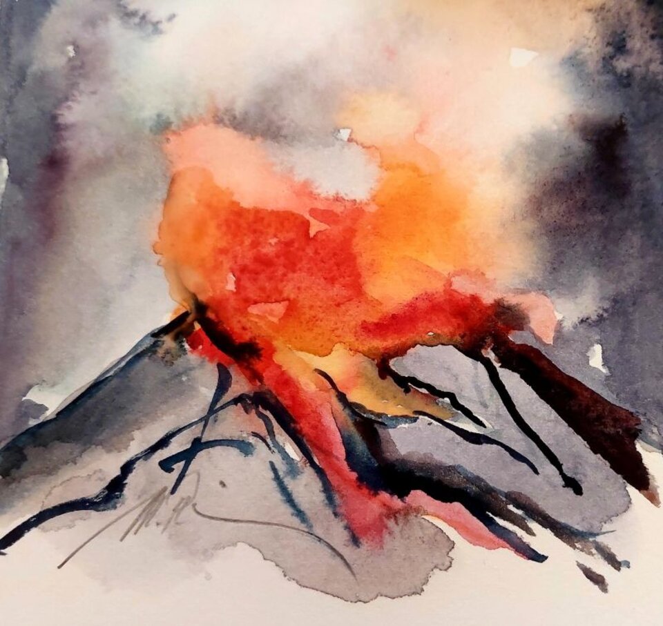 Ätna, Aquarell auf Papier, Monika Riemenschneider