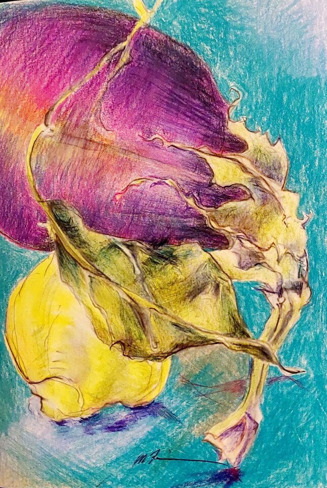 Aubergine auf Zitrone, Farbpigmente auf Papier, Monika Riemenschneider