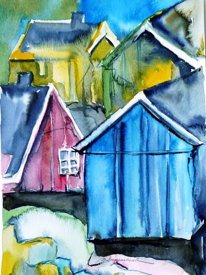 Tasiilaq, Grönland, Aquarell auf Papier, Monika Riemenschneider