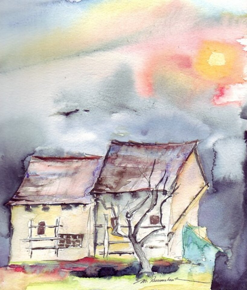 Lühnsdorf im Hohen Fläming, Aquarell auf Papier, Monika Riemenschneider