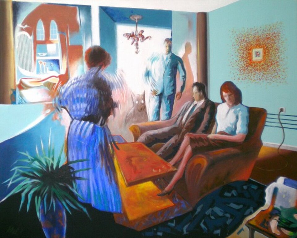 Besuch, Acryl auf Leinwand, Helmut Zimmermann