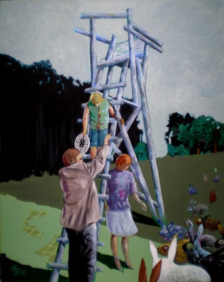 Hochsitz-Game blind, Acryl auf Leinwand, Helmut Zimmermann